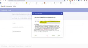 Screen shot of Google Postmaster Tools domain verification prompt