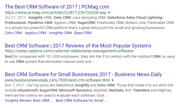 CRM software google search results