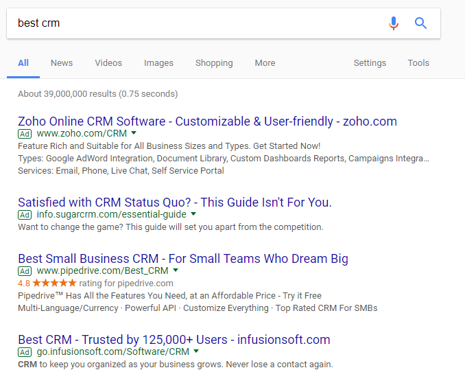 best crm google search results